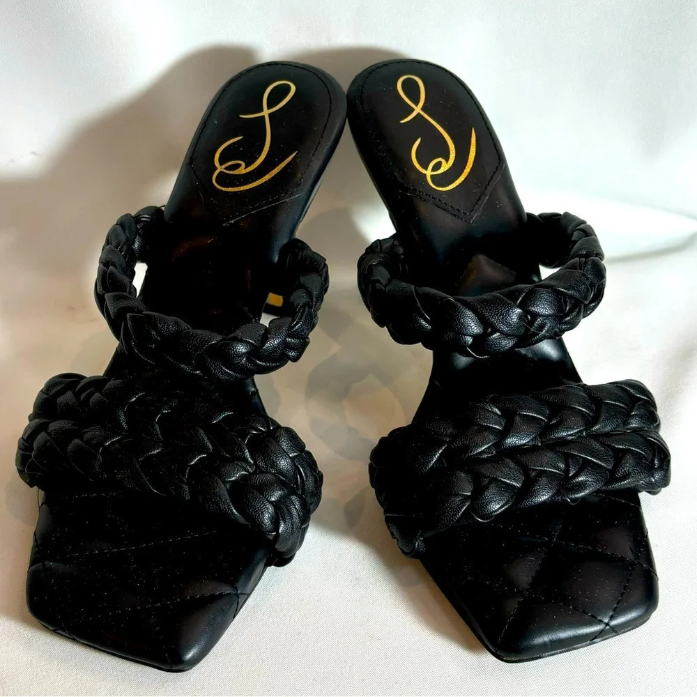 SAM EDELMAN SZ 8.5 Heels Slip on Mules Square Toe Braided Vegan  Leather Sandals